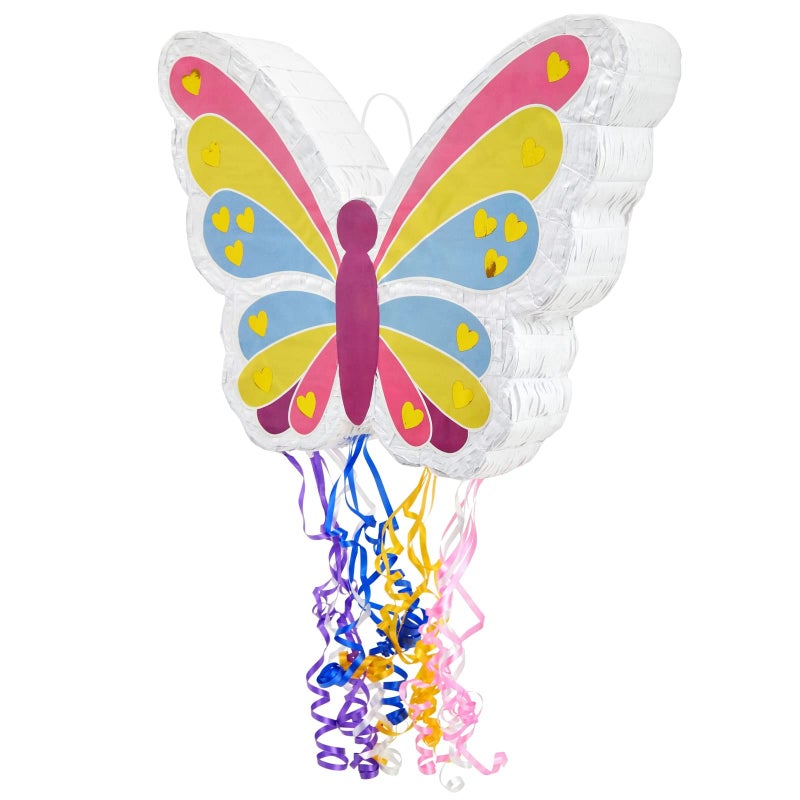 BLUE PANDA Butterfly Pinata Pull String - 16.5 x 13 x 3 In, Pink, Yellow & Blue - Rainbow & Pull-Apart PiÃ±ata for Birthday Party Decoration & Garden Theme Fairy Party - Image 5